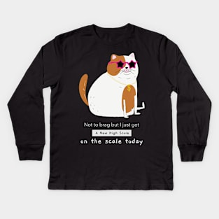 Cat, New High Score, on the scale! Kids Long Sleeve T-Shirt